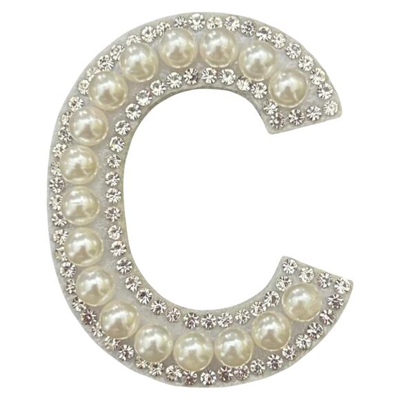 Letter C White Faux Pearl Iron On Patch - Picture 2 of 2